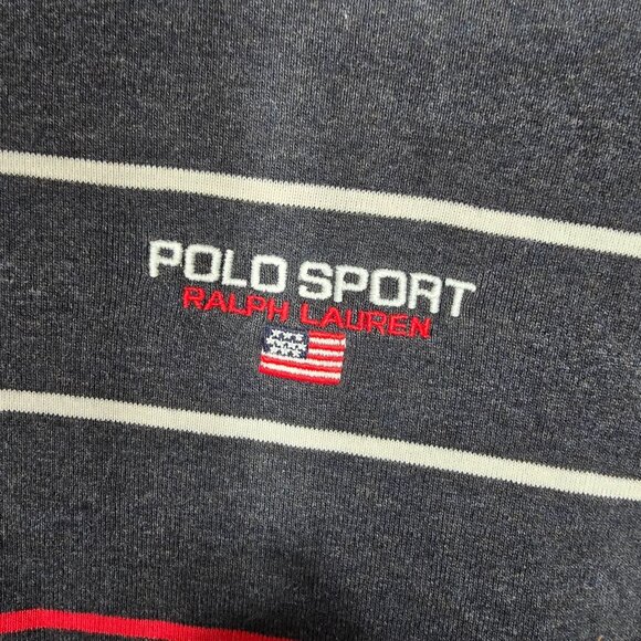 Vintage Polo Sport Ralph Lauren Polo Shirt XL Men's‎ Gray Striped Long Sleeve - Picture 5 of 5
